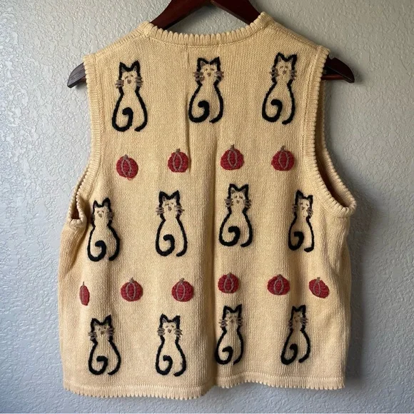 Vintage Christopher & Banks Womens Large Hand Embroidered Vest Cat Lady Pumpkin - Picture 6 of 8